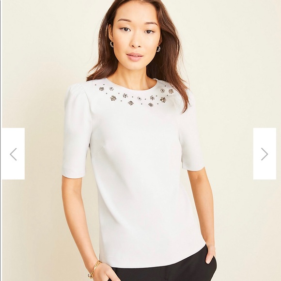 Ann Taylor Tops - [NWT] Ann Taylor Beaded Short Sleeve Top